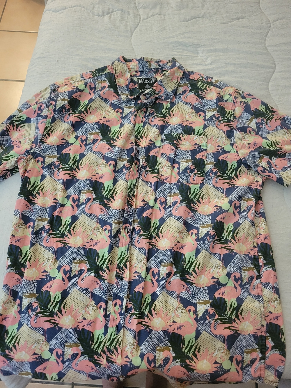 Men’s Pink Flamingo Print Short-Sleeve Shirt